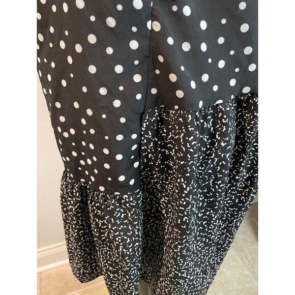 CAARA Millazo Black Polka Dot Asymmetrical Shift Crew Neck Dress Size Large - Picture 6 of 16